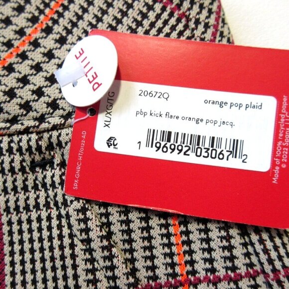 NWT SPANX 20672Q Perfect Kick Flare in Orange Pop Plaid Ponte Crop Pants XLP - Picture 4 of 7